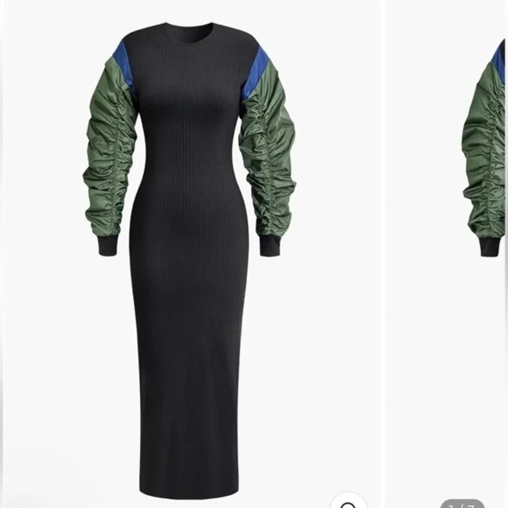 Zara mixed nylon midi dress black/green Sz S BNWT